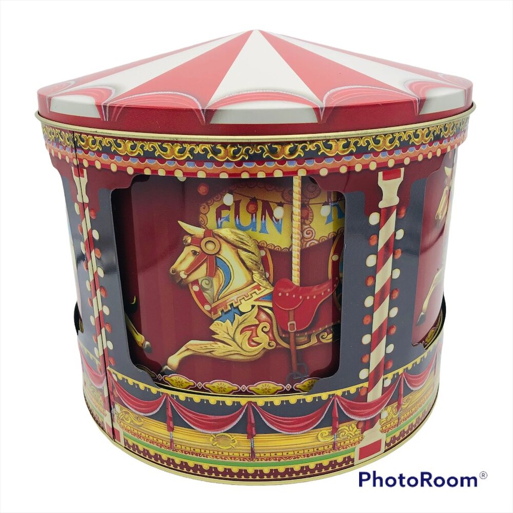 Harry London Revolving Wind Up Large Carnival Carousel Tin Merry Go Round